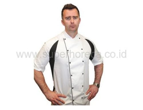 LE CHEF Short Sleeve Chef Uniform, White with Black Underarm Side Panels, StayCool®