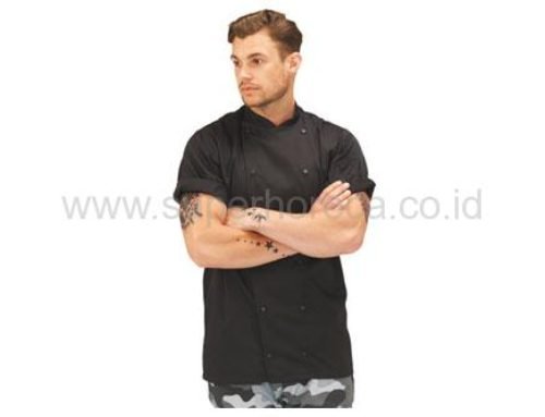 LE CHEF Short Sleeve Chef Jacket, Black, Lite Weight
